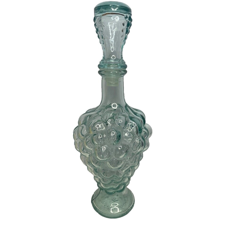 VTG Vetreria Etrusca Italy Aqua Grape Cluster Glass Decanter 11” 500ml Green